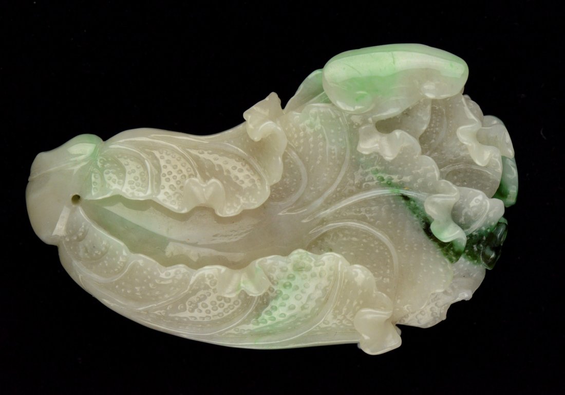 Chinese Green&White Jadeite Pendant Carved Bokchoy