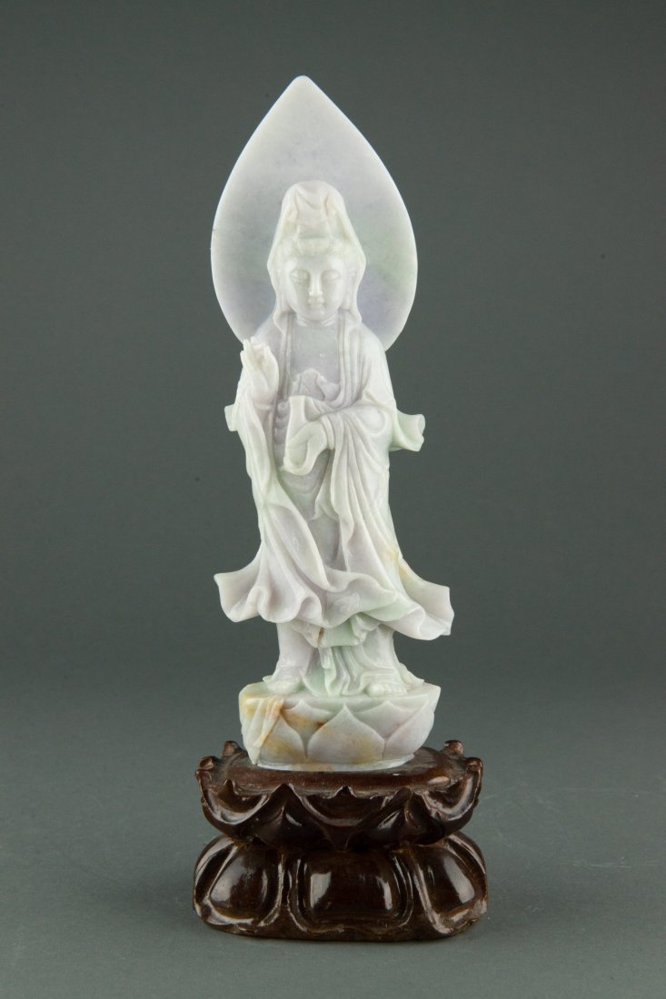 Exquisite Burma Jadeite Carved Kwanyin w Stand