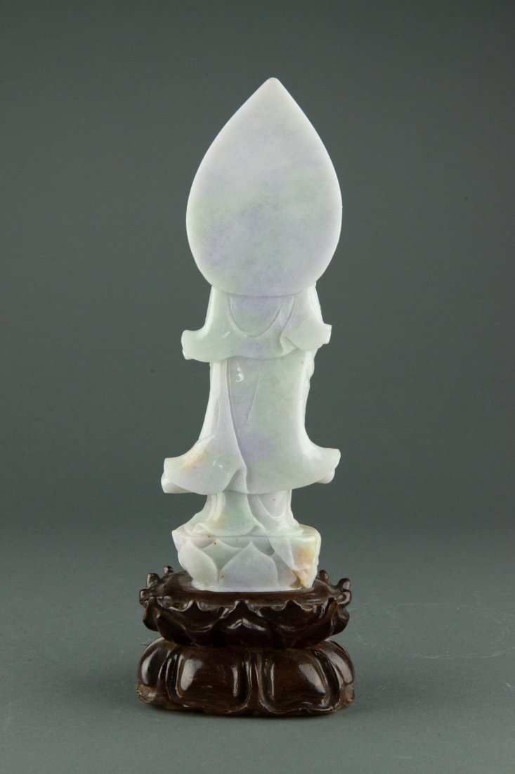 Exquisite Burma Jadeite Carved Kwanyin w Stand - 2