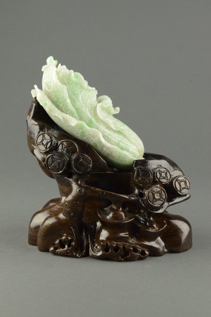 Natural Jadeite Carved Bokchoy w Appraisal Cert