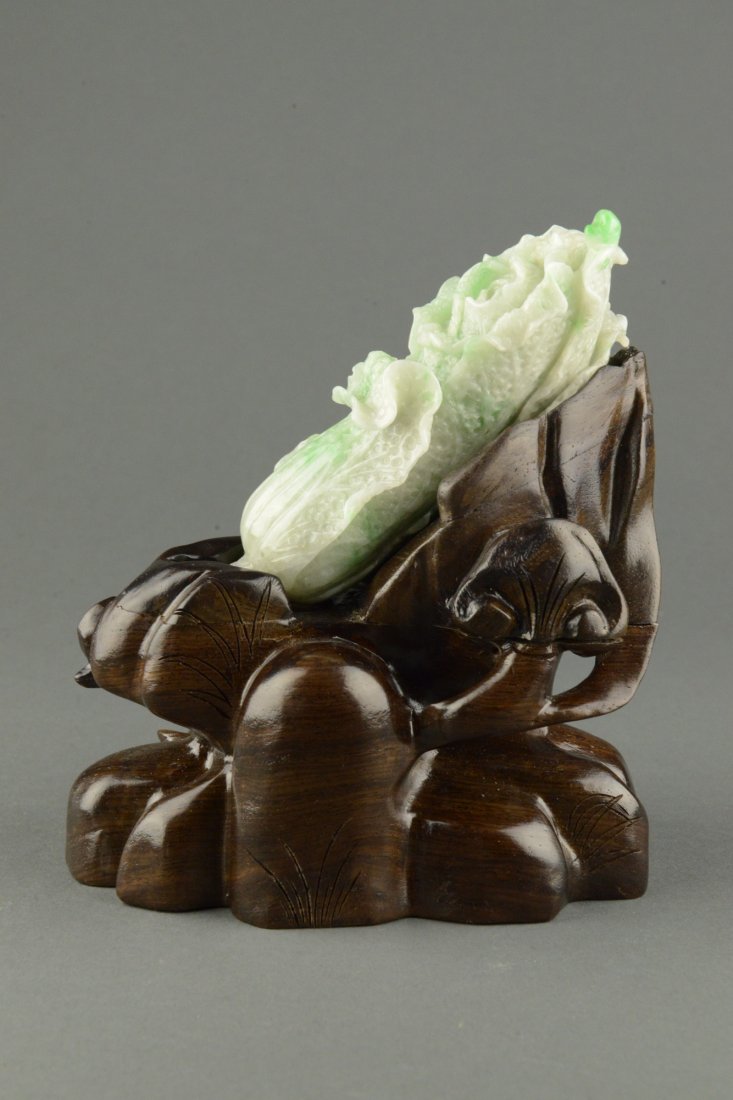 Natural Jadeite Carved Bokchoy w Appraisal Cert - 3