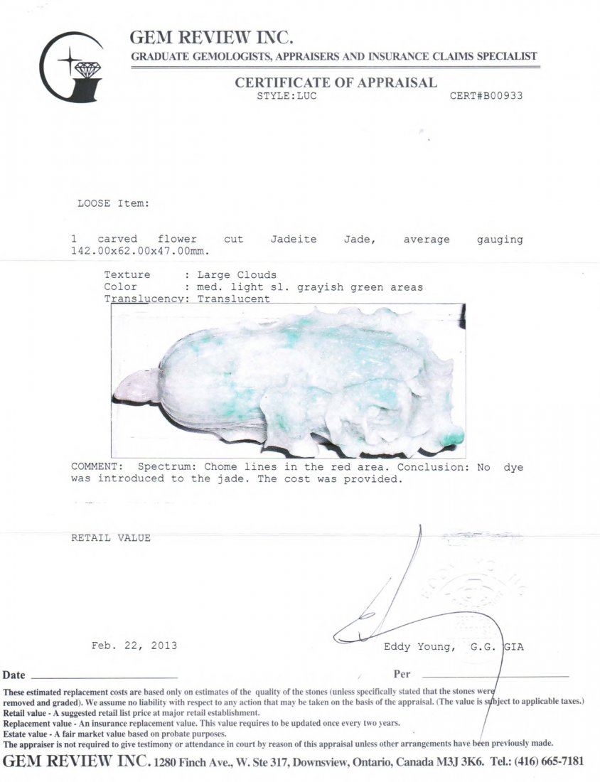 Natural Jadeite Carved Bokchoy w Appraisal Cert - 4
