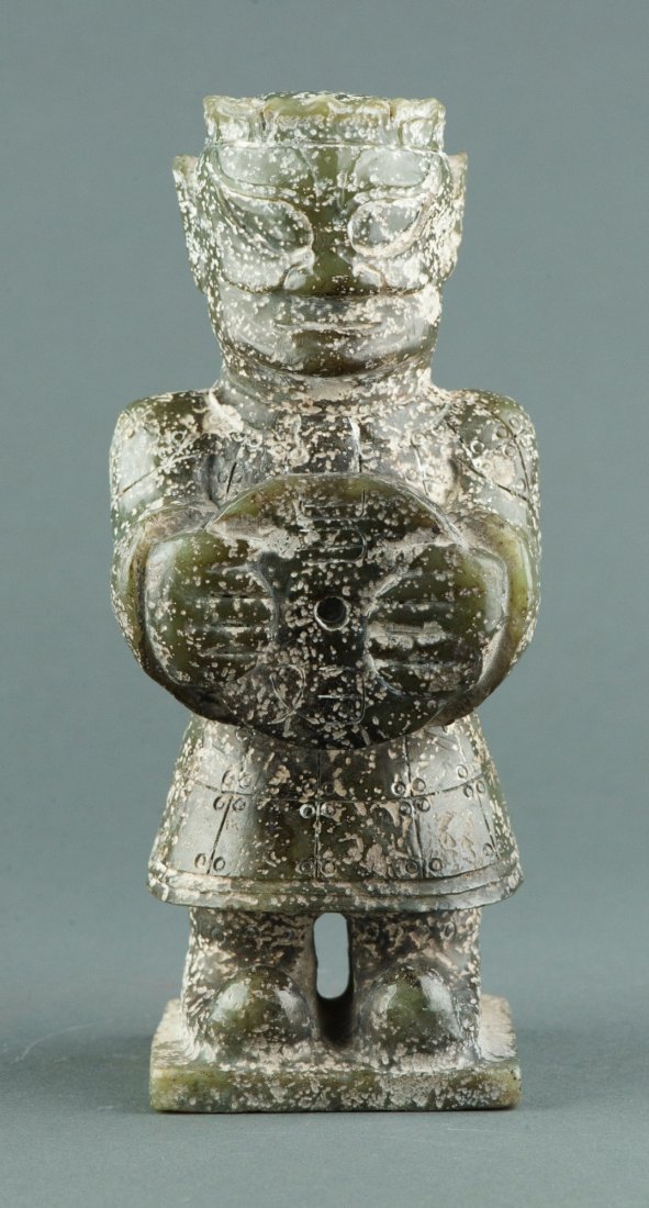 Fine Chinese Spinach Green Jade Carved Archaic Man