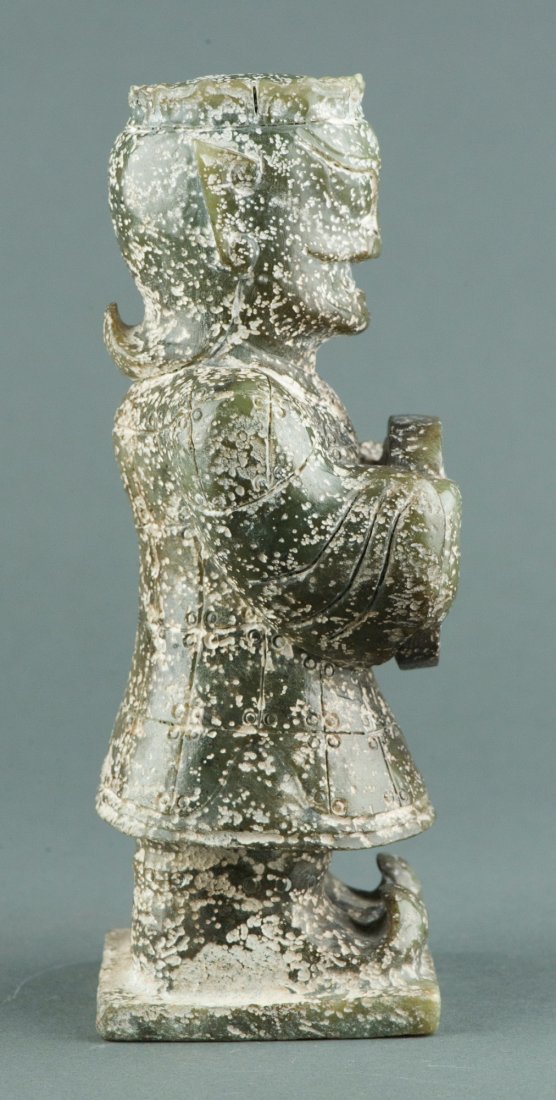 Fine Chinese Spinach Green Jade Carved Archaic Man - 2