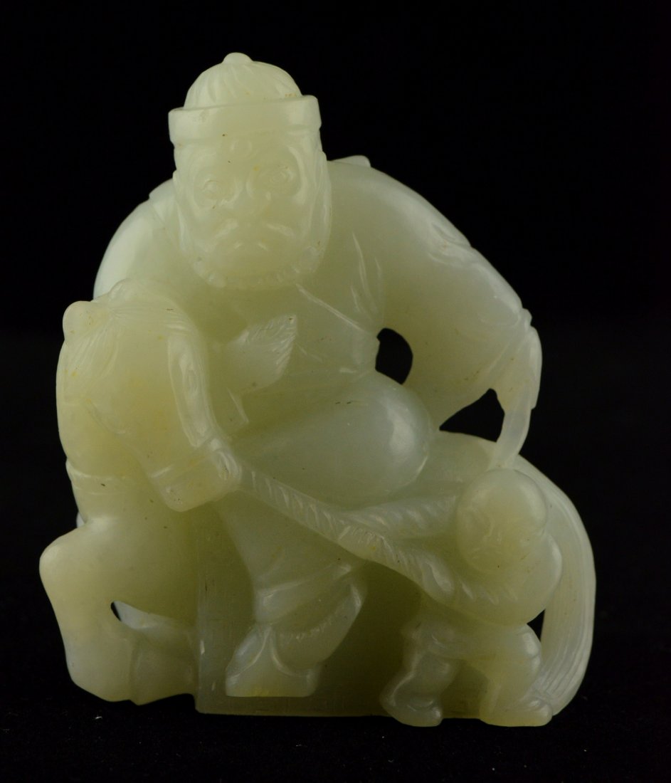 Chinese Hetian Jade Carved Man & Horse Qing Period