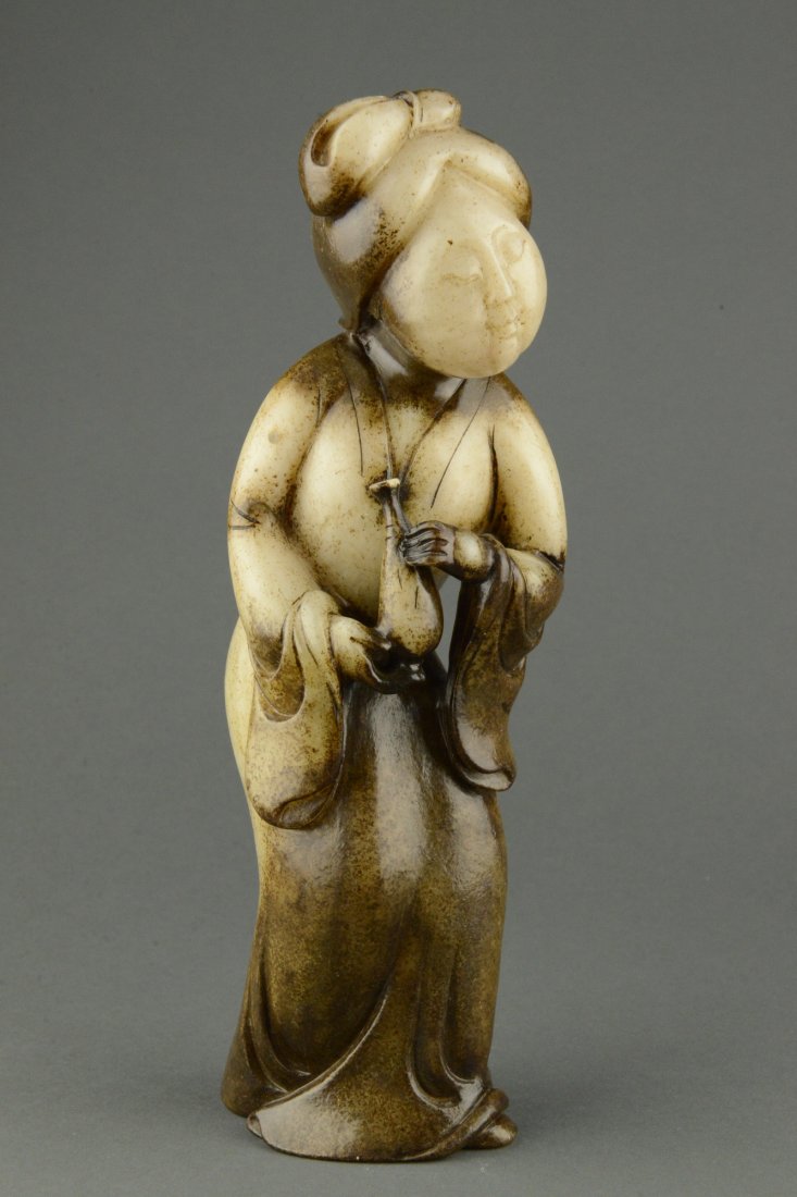 Large Chinese Old Jade Carved Woman Figure 18thC