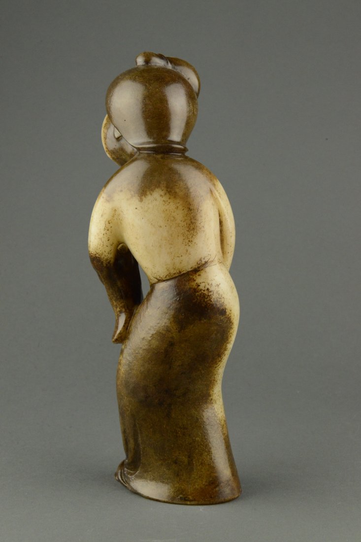 Large Chinese Old Jade Carved Woman Figure 18thC - 2