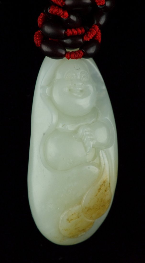 Fine Chinese White Jade Toggle Carved Buddha