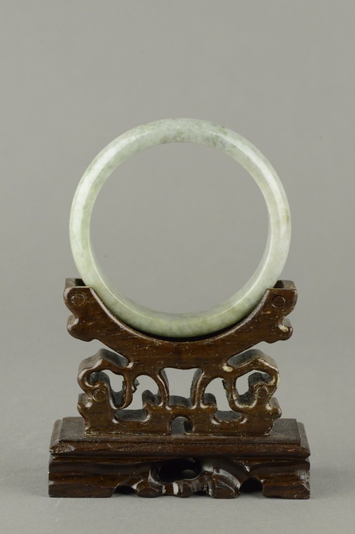 Chinese Mottled Green Jade Bangle - 2