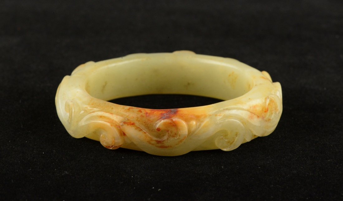 Chinese White Jade Bangle Carved Vine 17th/18thC - 5