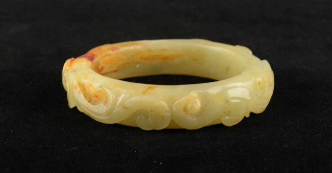 Chinese White Jade Bangle Carved Vine 17th/18thC - 6