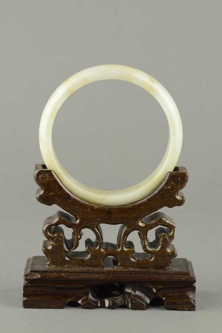 Charming Chinese White Jade Carved Bangle - 2