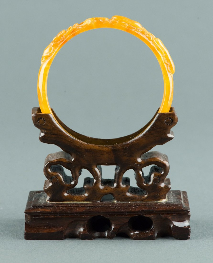 Chinese Yellow Jade Bangle Carved Chilong & Coins