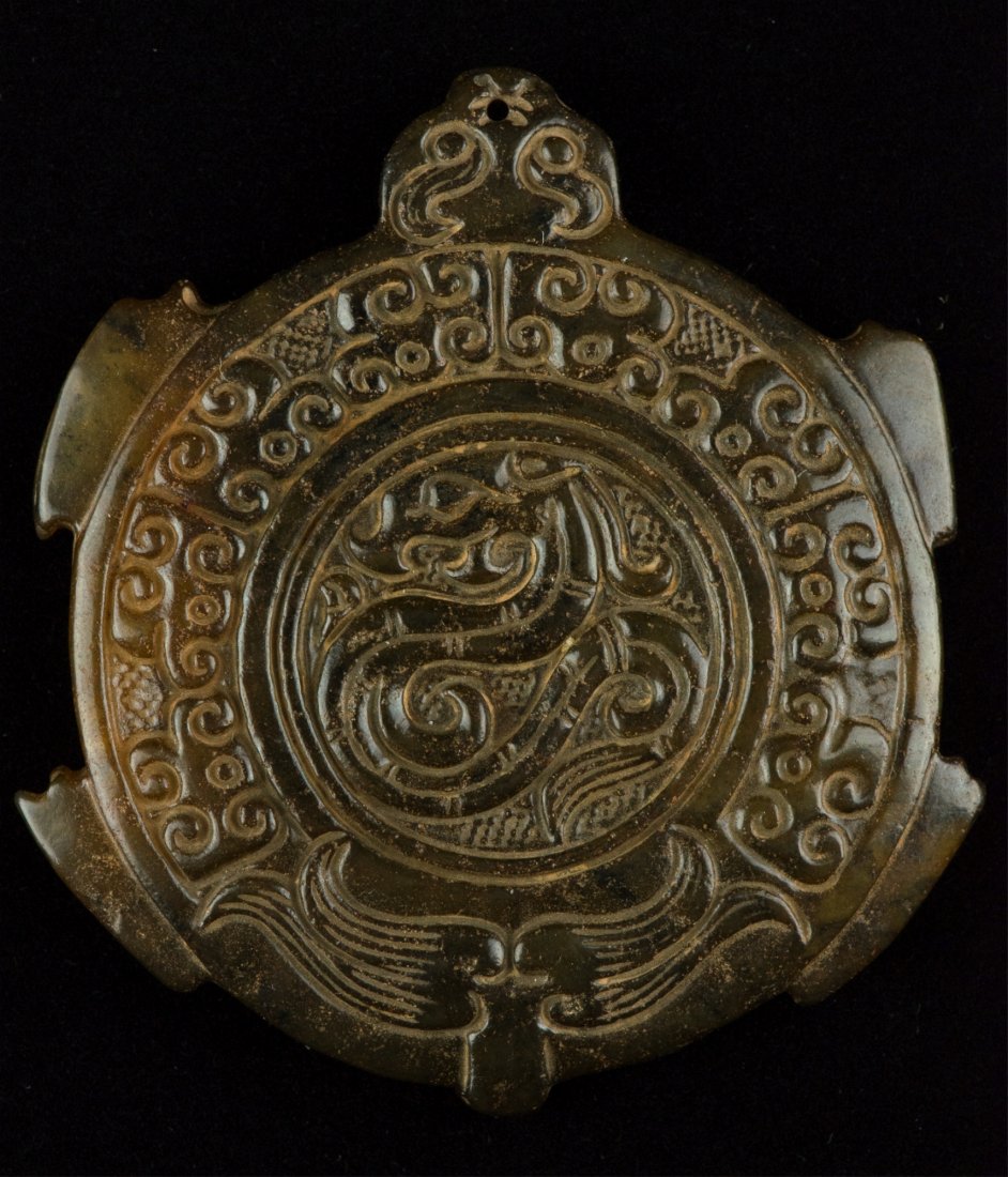 Chinese Brown Jade Carved Archaic Turtle Pendant