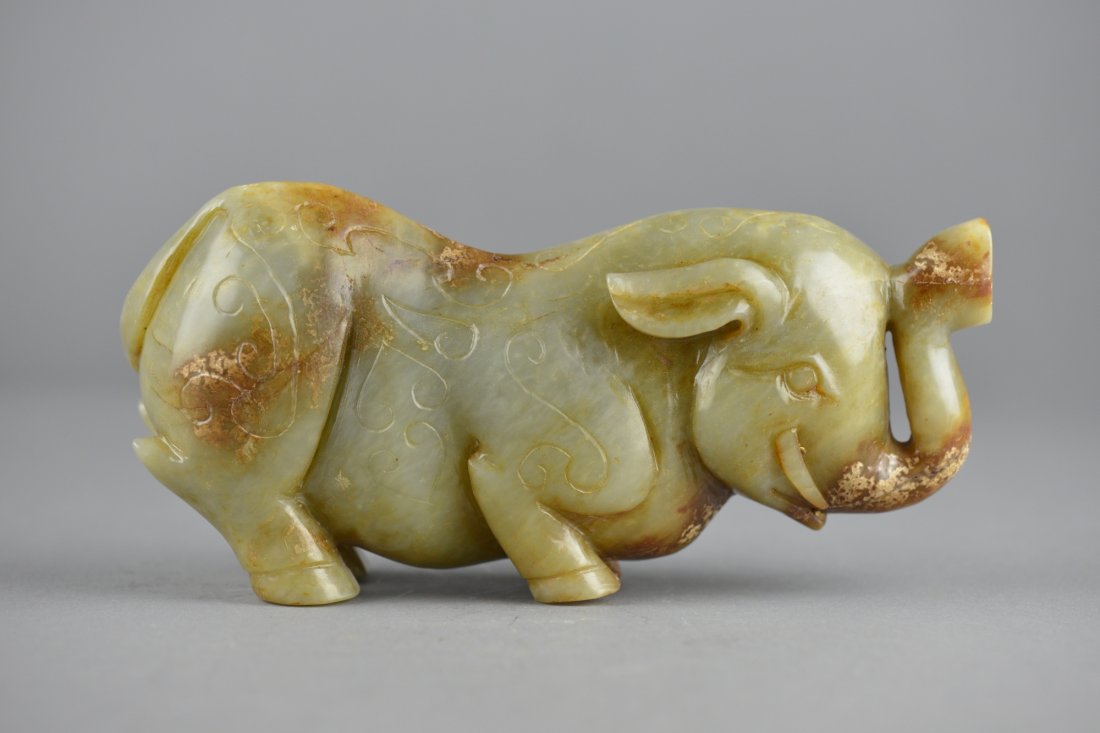 Archaistic Chinese Carved Jade Figure of Elephant - 2