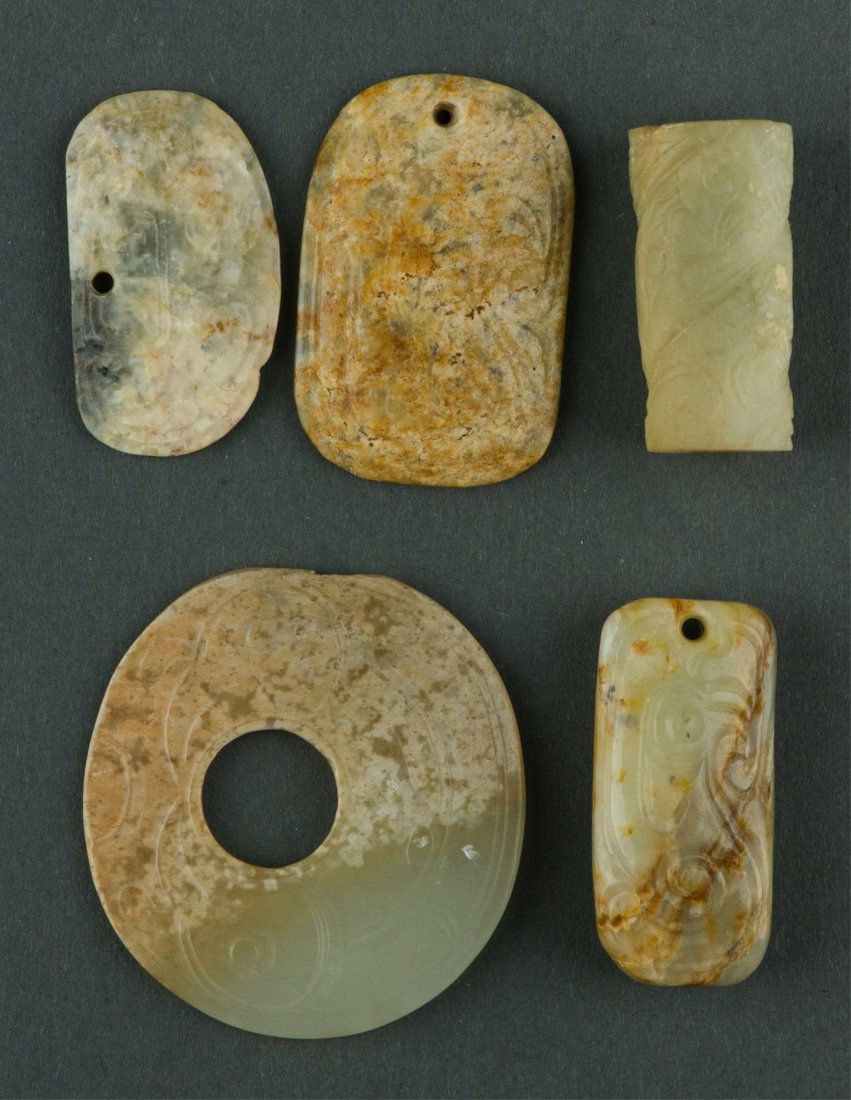 Five Pieces of Antique Jade Plaque Pendants