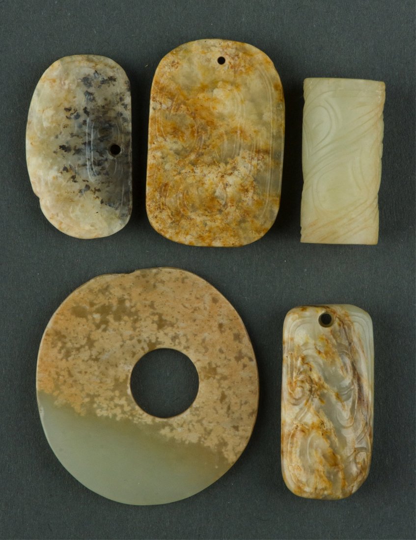 Five Pieces of Antique Jade Plaque Pendants - 2