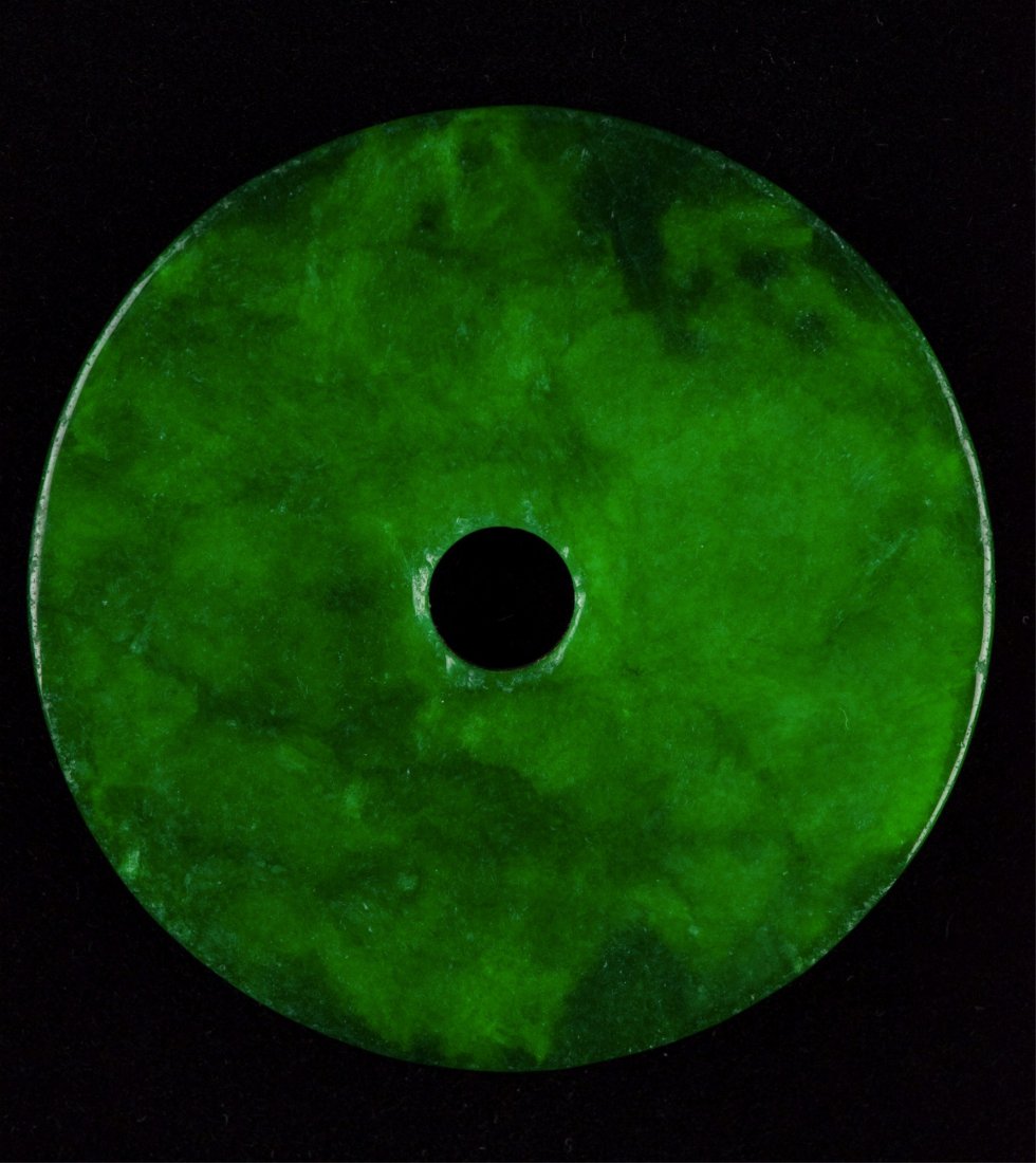 Fine Chinese Emerald Green Jade Disc Pendant - 2
