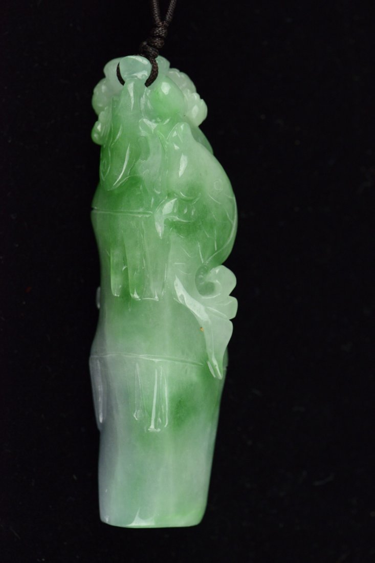 Fine Emerald Green Jadeite Carved Lingzhi & Bamboo
