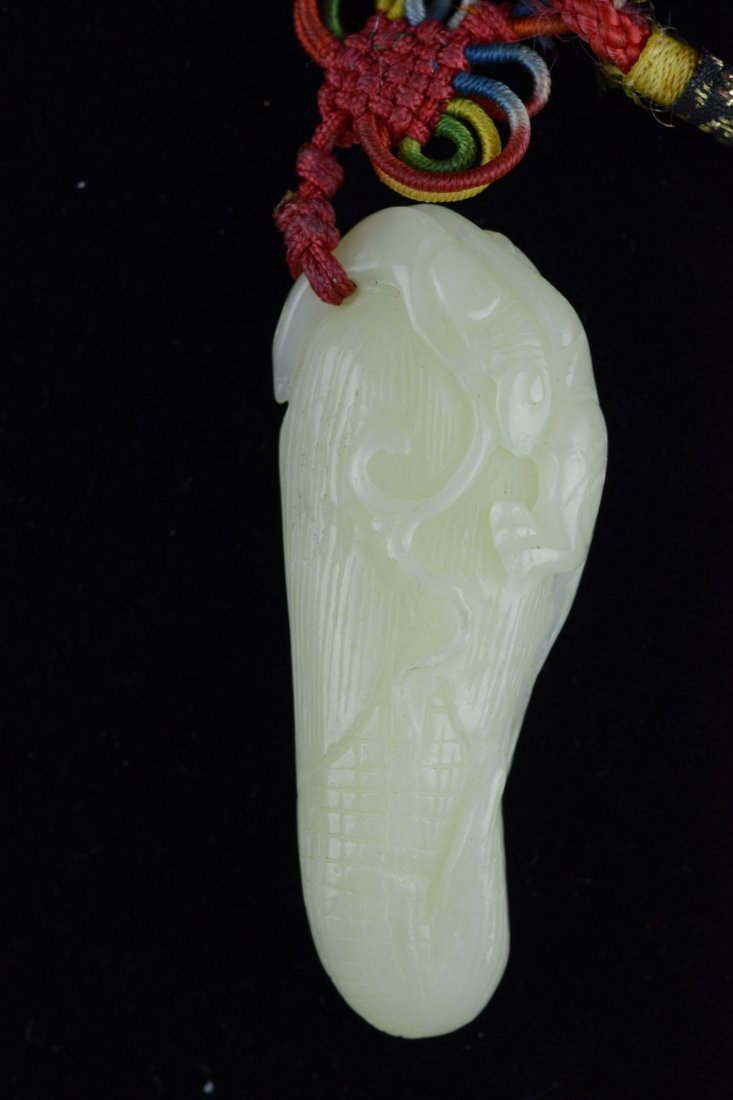 Hetian White Jade Carved Monkey on Corn Pendant