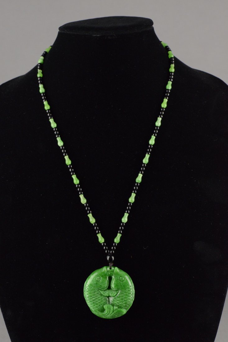 Chinese Necklace w Emerald Green Jade Pendant