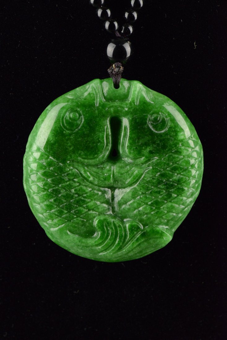 Chinese Necklace w Emerald Green Jade Pendant - 3