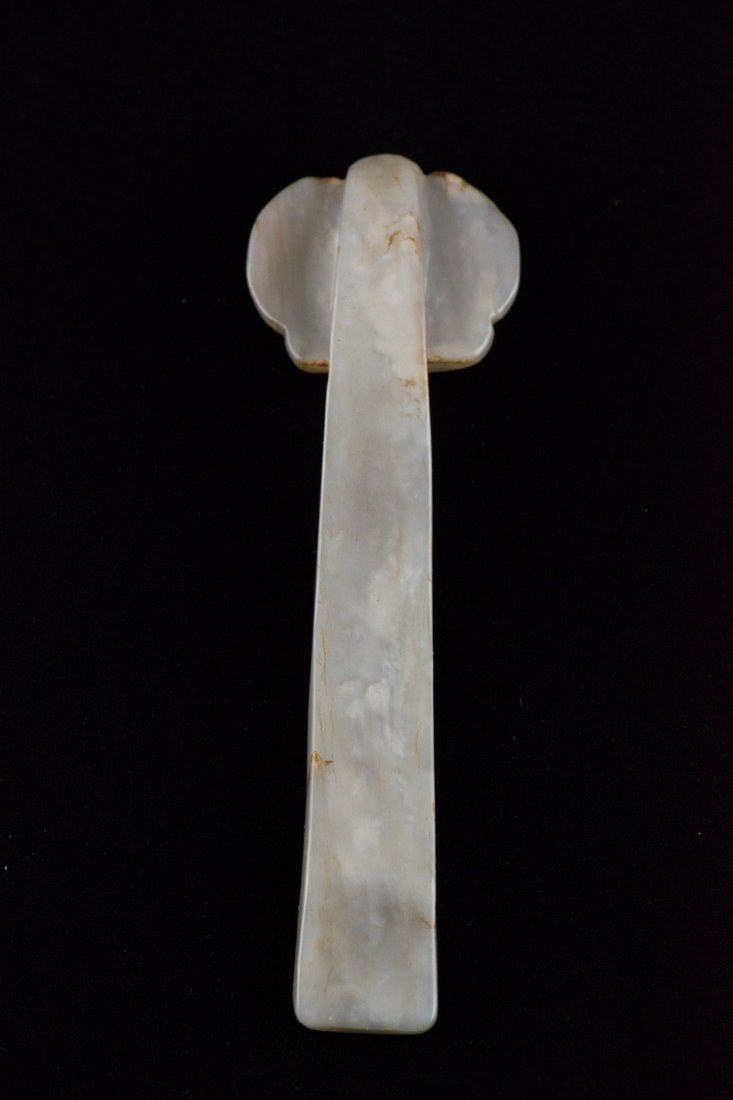 Fine Chinese White Jade Carved Ruyi Scepter - 2