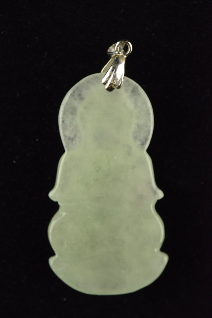 Fine Icy Jadeite Kwanyin Pendant w 925 Silver Bail - 2