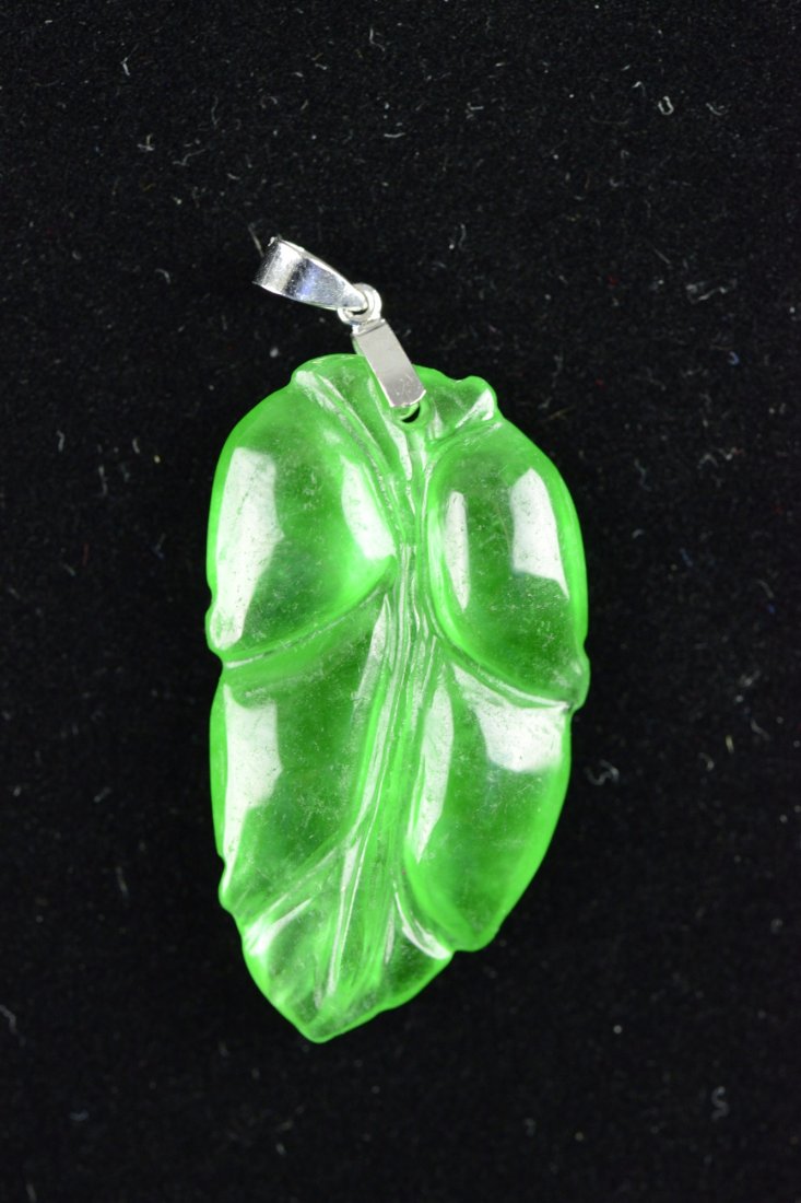 Chinese Emerald Green Jadeite Pendant 18K Bail