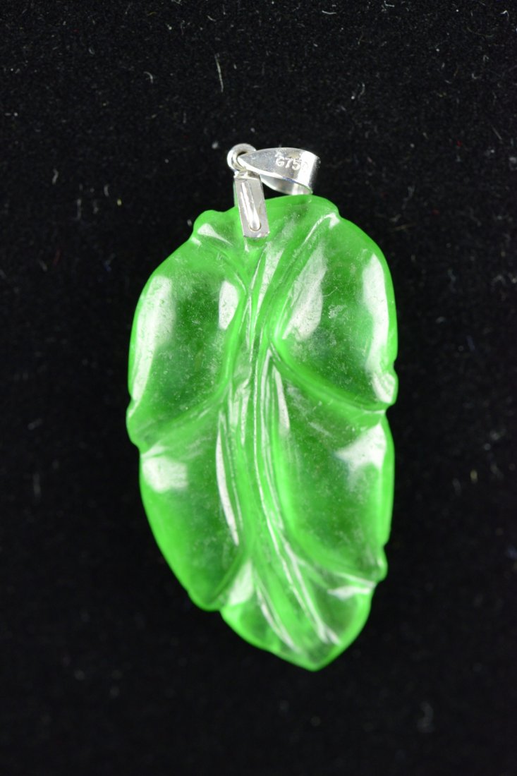 Chinese Emerald Green Jadeite Pendant 18K Bail - 2
