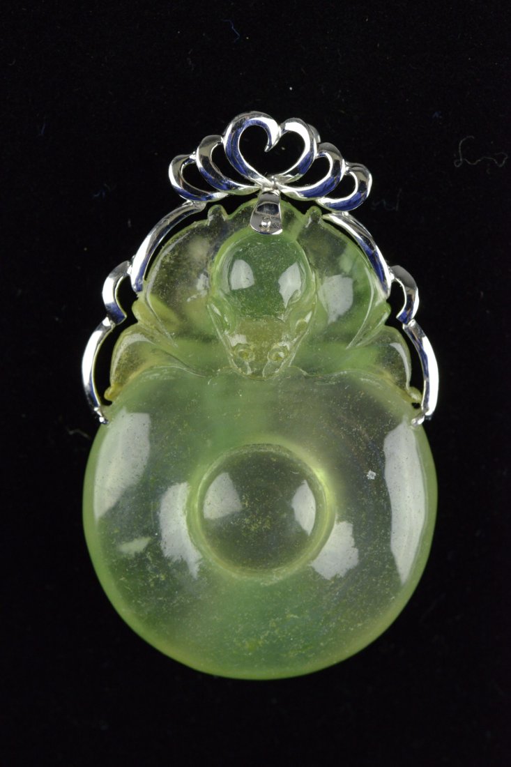 Chinese Apple Green Jadeite Pendant 18K Gold