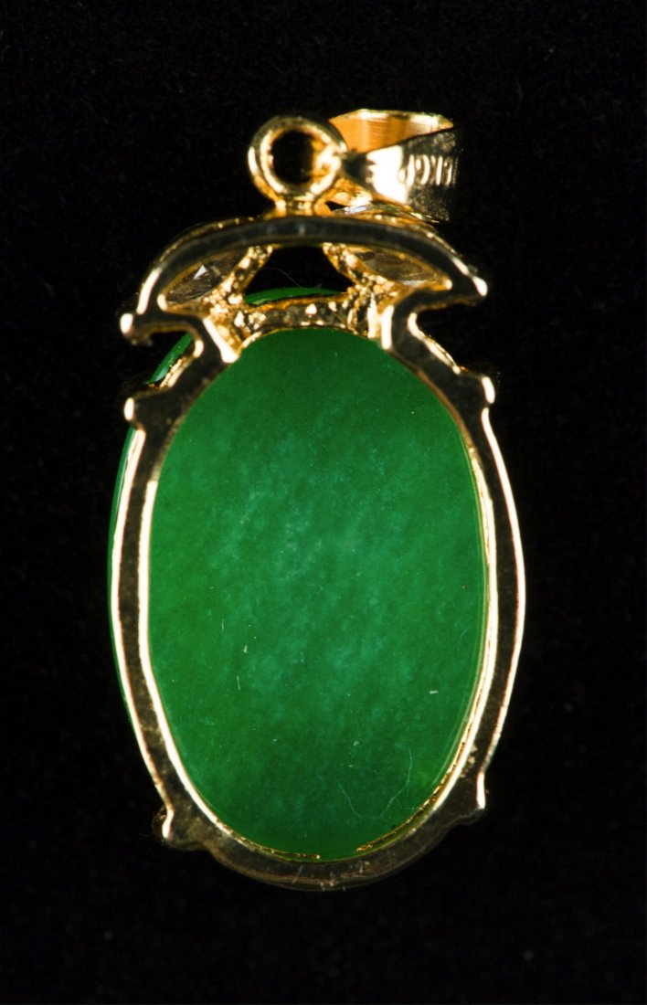 Fine Chinese Emerald Green Jade Pendant 18K Bail - 2
