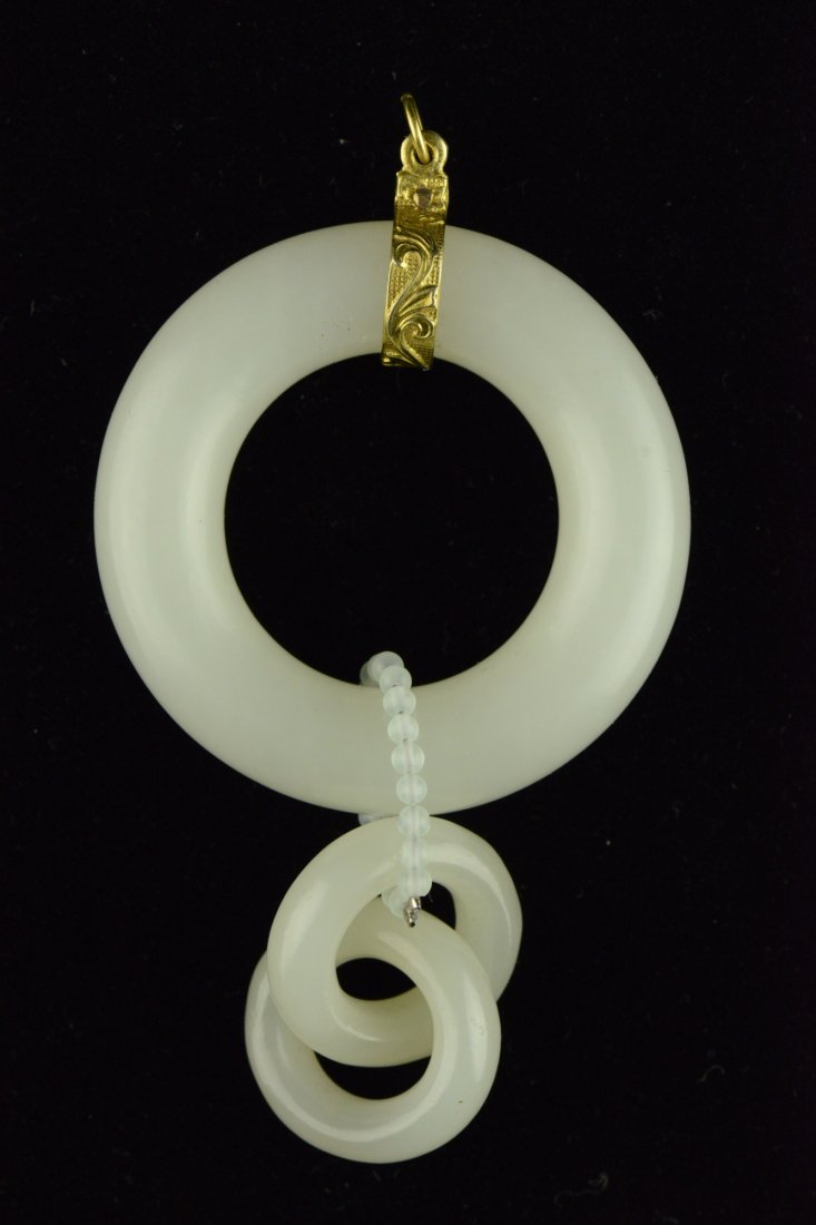 Very Fine Hetian Jade Three Ring Pendant