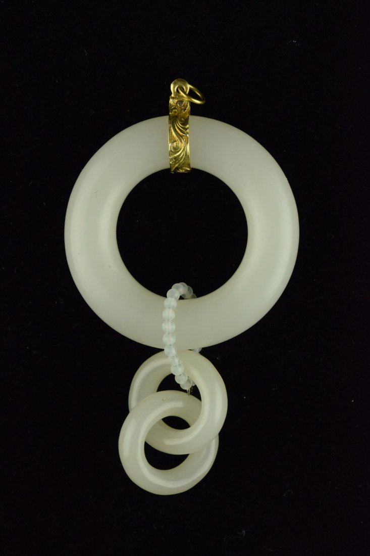 Very Fine Hetian Jade Three Ring Pendant - 2