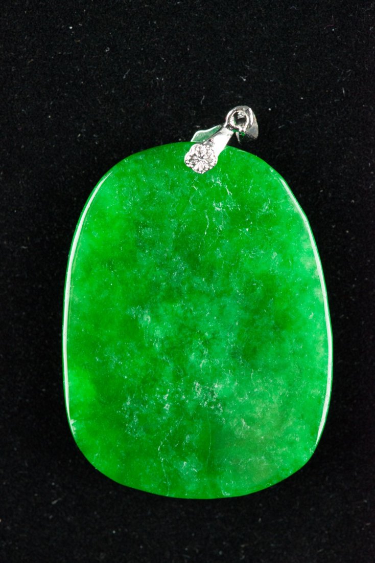 Emerald Green Jadeite Kwanyin Pendant w 18K Bail - 2
