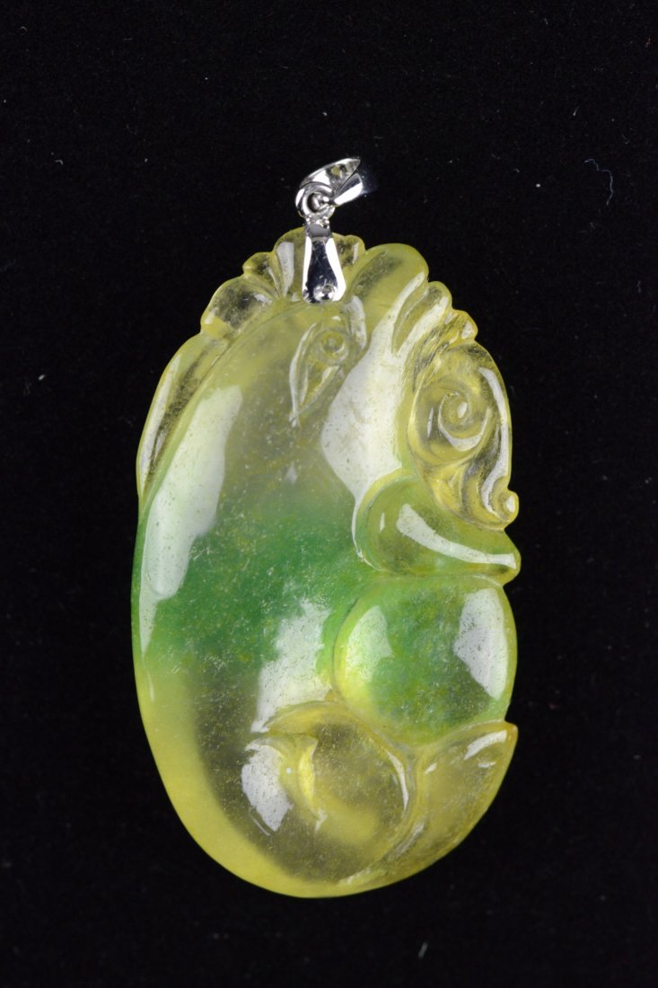 Fine Chinese Icy Green Jadeite Pendant w 18K Bail
