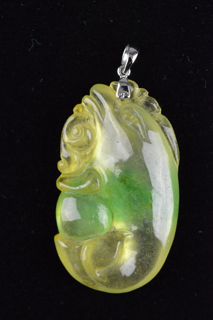 Fine Chinese Icy Green Jadeite Pendant w 18K Bail - 2