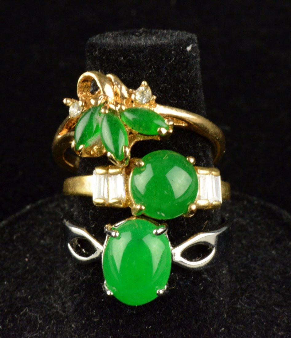 3 Pieces of Chinese Emerald Green Jadeite Rings