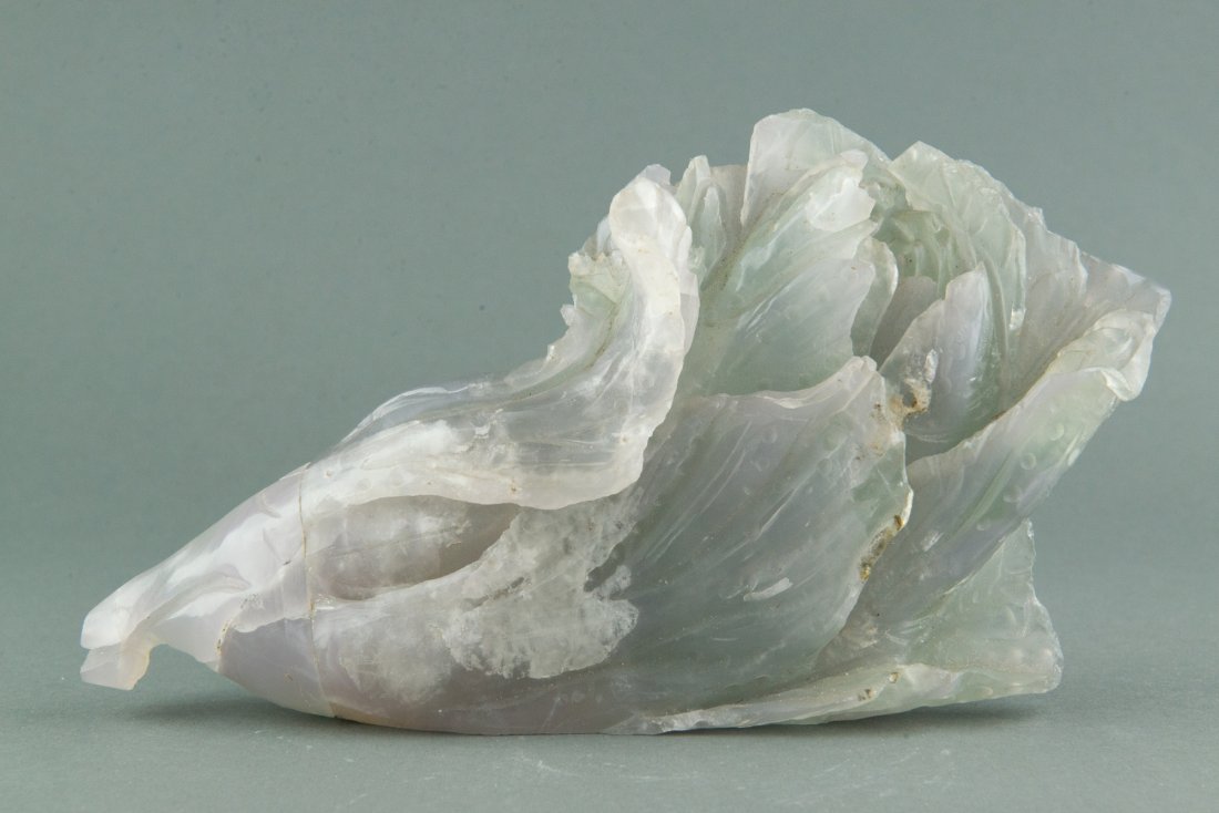 Chinese Translucent Quartz Stone Carved Bokchoy - 2