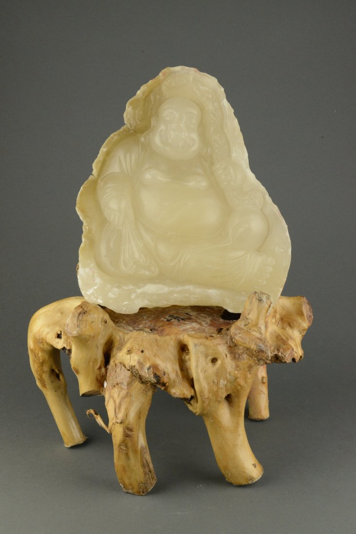 Large Chinese White Quartz Carved Boulder w Stand