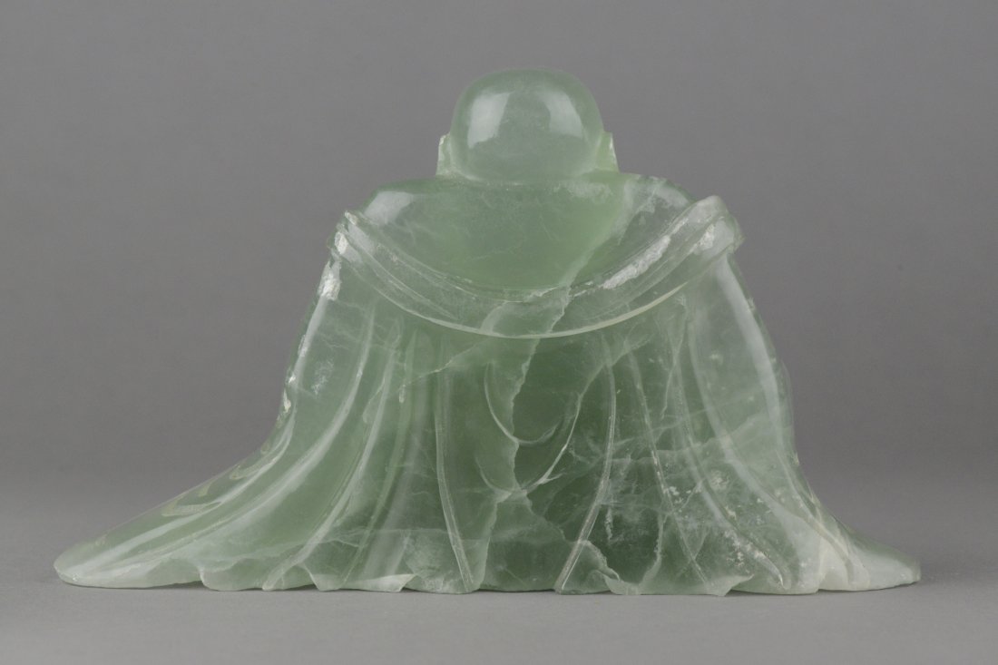 Chinese Green Quartz Carved Laughing Buddha - 2