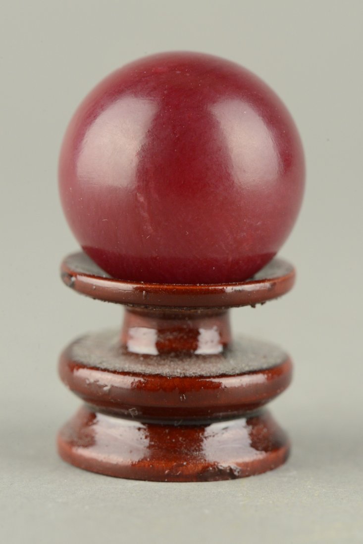 Chinese Red Agate Carved Sphere on Custom Stand - 2