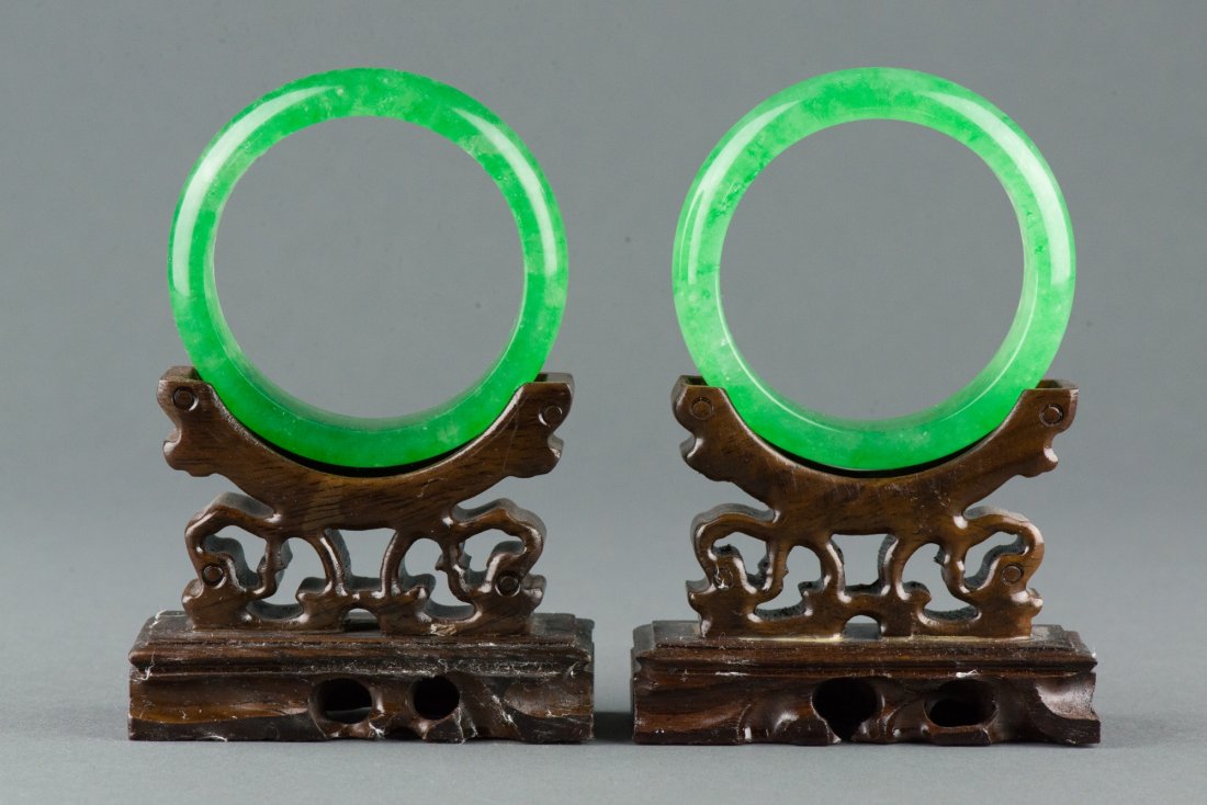 Pair of Chinese Emerald Green Hardstone Bangles