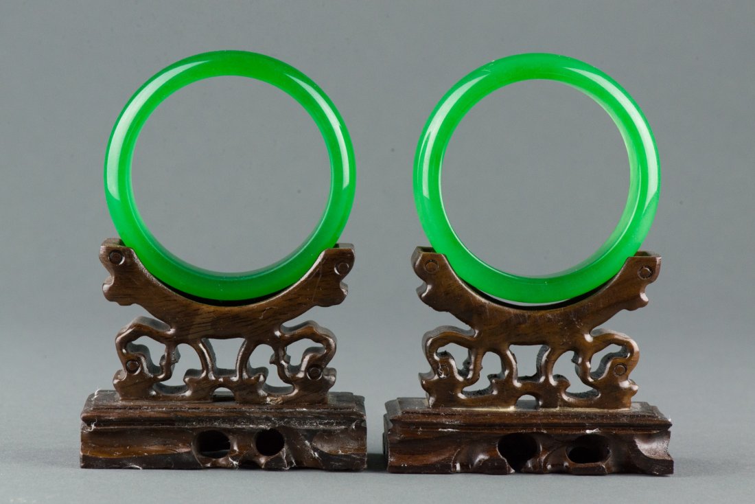 Pair of Chinese Emerald Green Hardstone Bangles