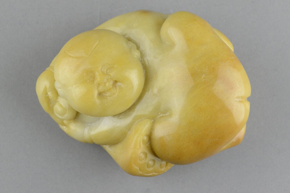 Chinese Hardstone Brown Colour Carved Happy Boy