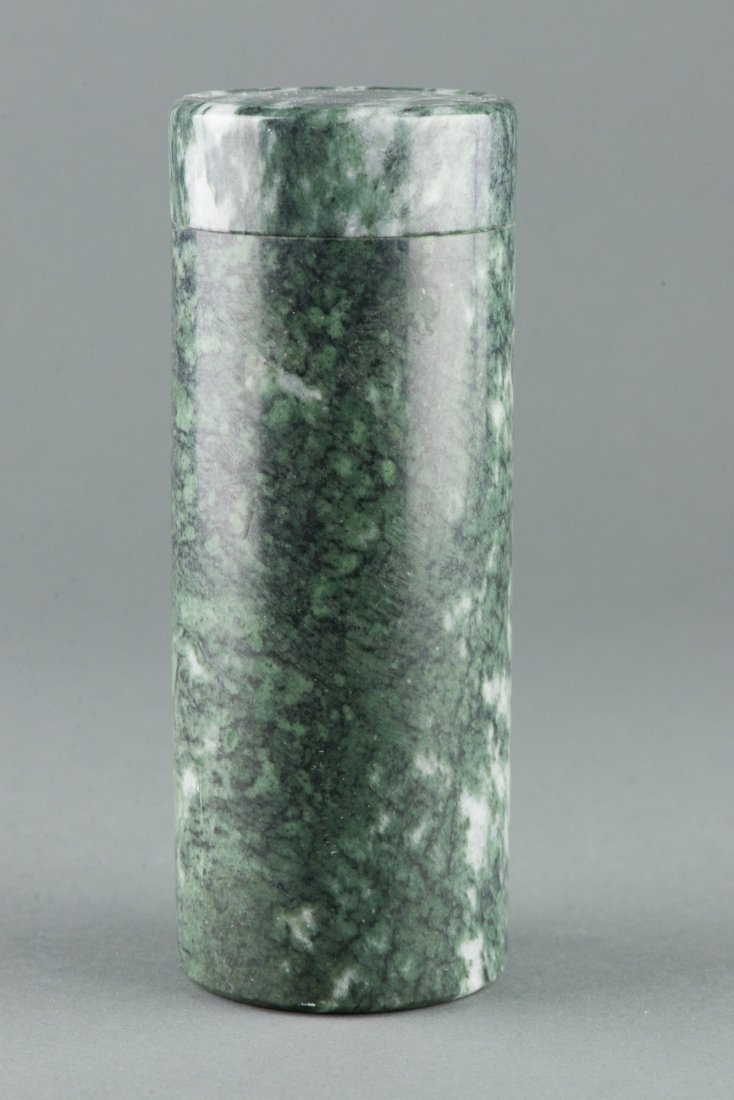 Chinese Spinach Green Hardstone Holder w Lid