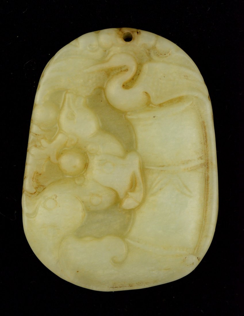 Chinese Old White Hardstone Carved Deer and Bamboo