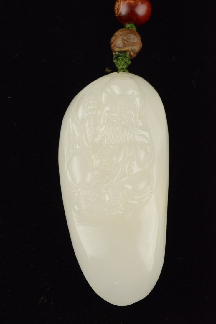 Chinese White Hardstone Pendant Carved Shao Lo