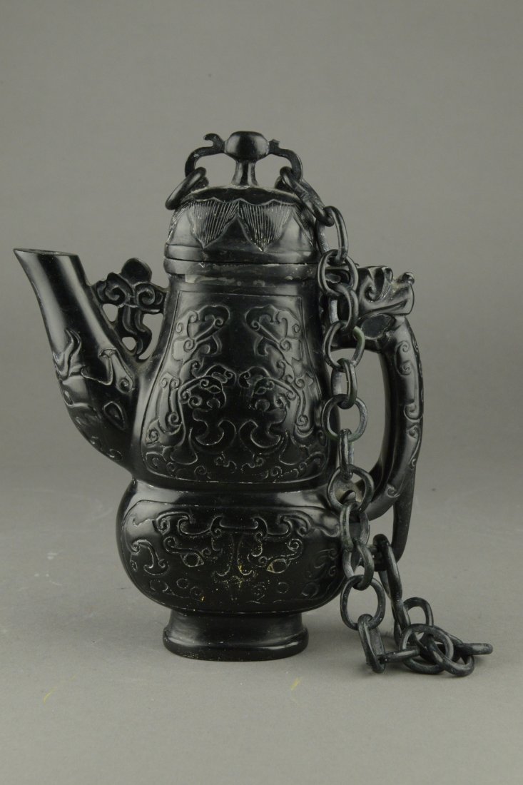 Chinese Hardstone Carved Vase with Lid and Chain