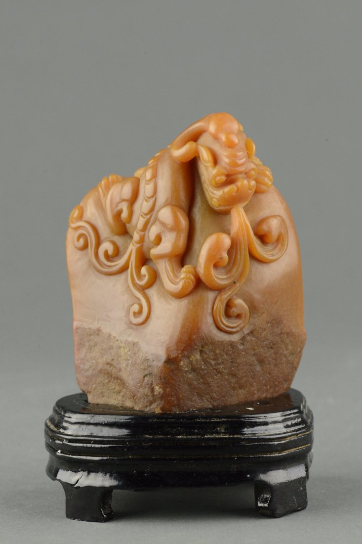 Fine Chinese Shoushan Stone Boulder Carved Chilong